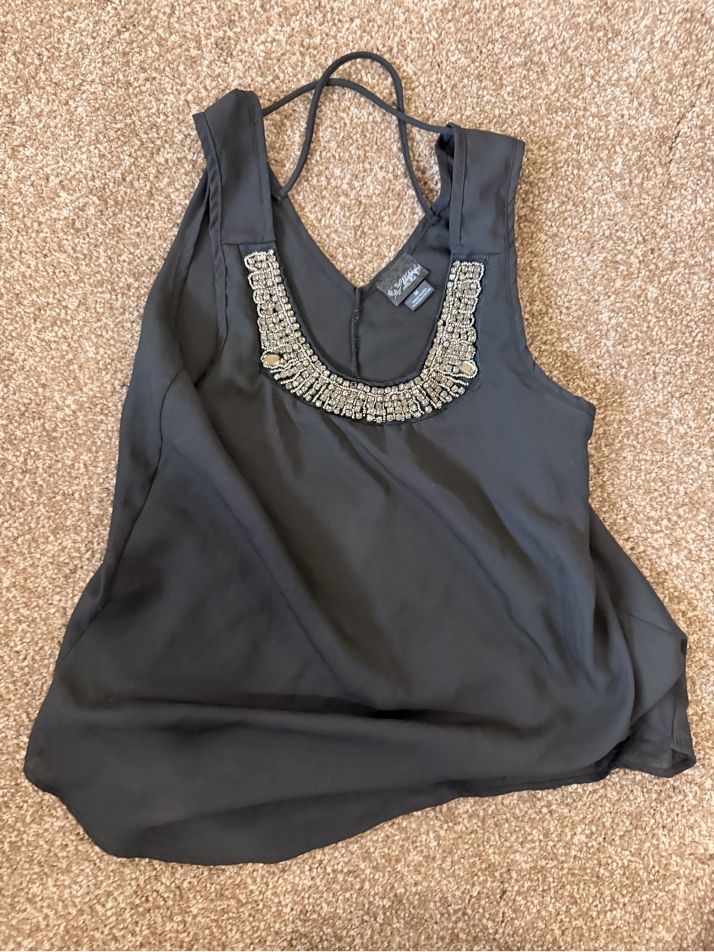 Daytrip Black Beaded Halter Tank Top